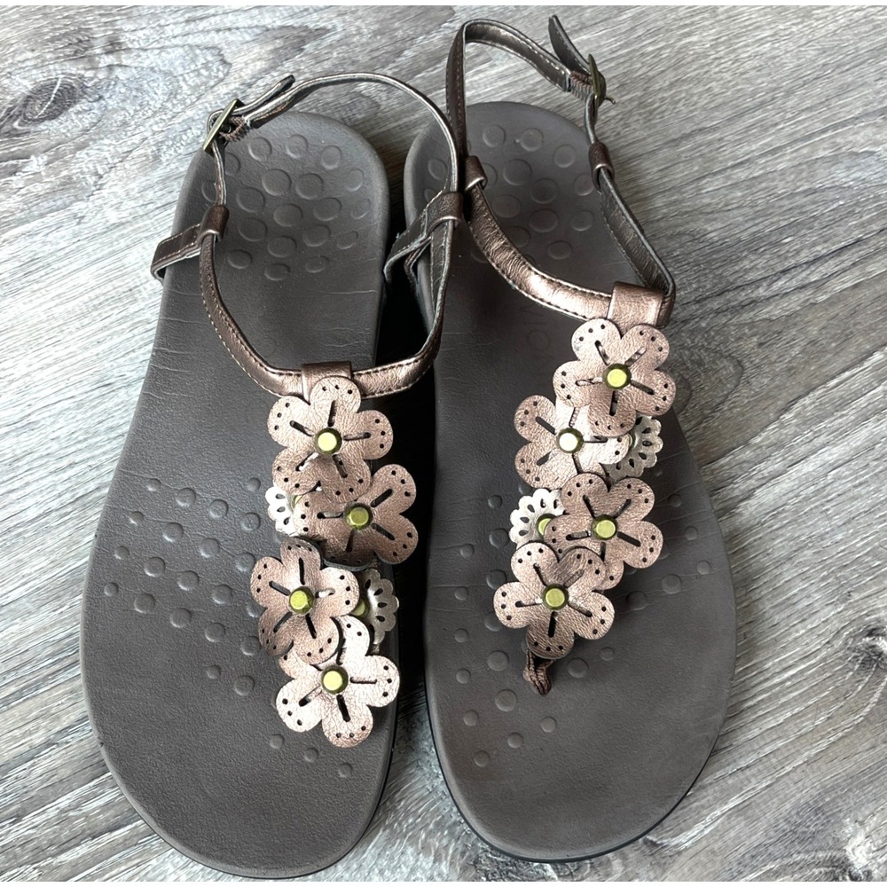 Vionic Julie II Thong Sandals Bronze Floral Womens 9‎ UK 7 EU 41 - Picture 2 of 8